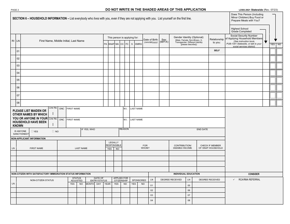 Form LDSS-2921 Application for Certain Benefits and Services - New York, Page 3