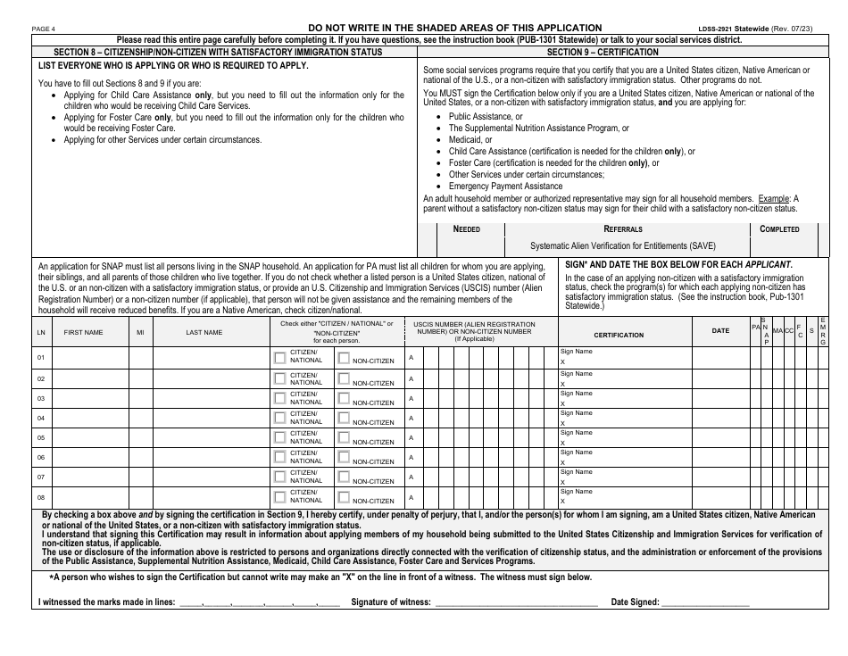 Form LDSS-2921 Application for Certain Benefits and Services - New York, Page 5
