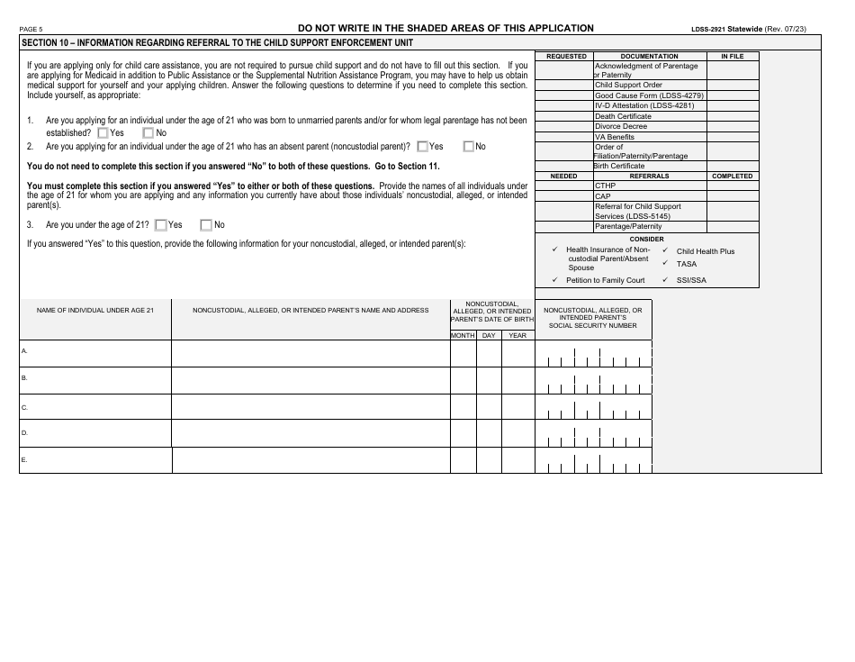 Form LDSS-2921 Application for Certain Benefits and Services - New York, Page 6