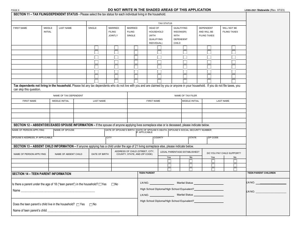 Form LDSS-2921 Application for Certain Benefits and Services - New York, Page 7
