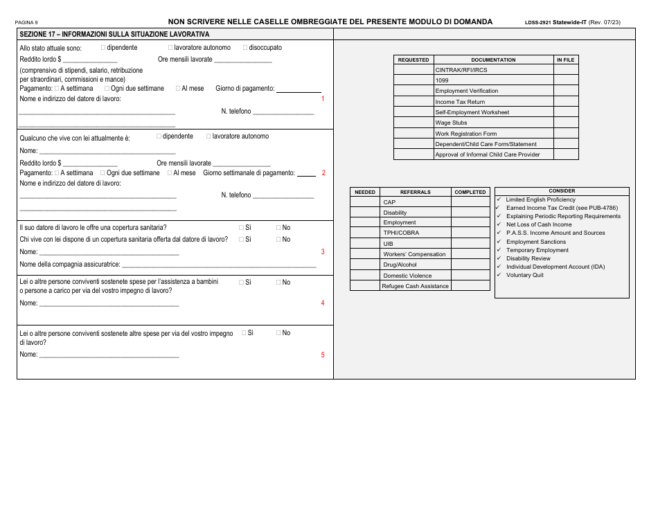 Form LDSS-2921 Application for Certain Benefits and Services - New York (Italian), Page 10