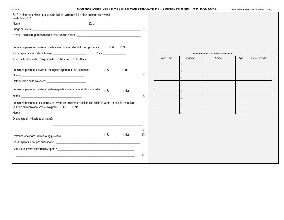 Form LDSS-2921 Application for Certain Benefits and Services - New York (Italian), Page 11
