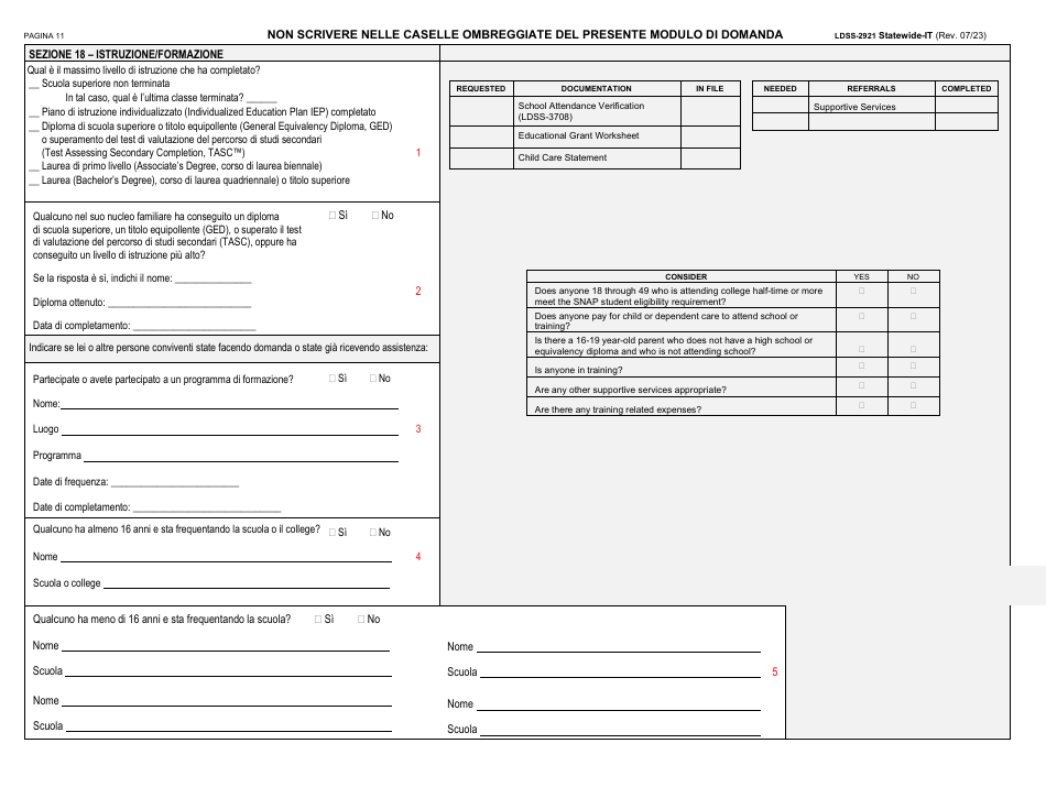 Form LDSS-2921 Application for Certain Benefits and Services - New York (Italian), Page 12