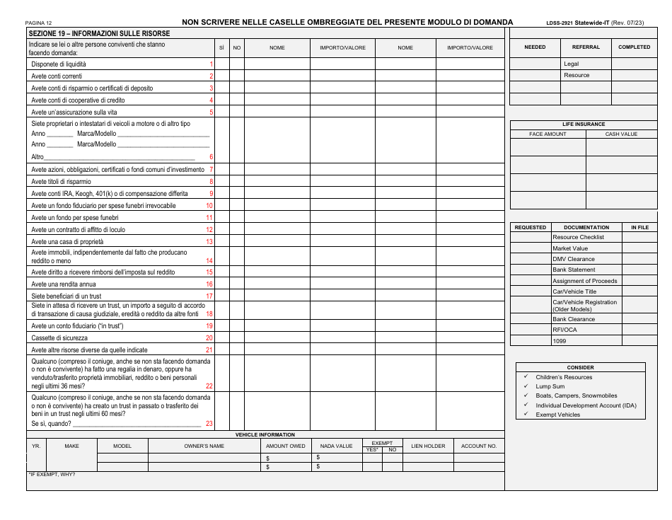 Form LDSS-2921 Application for Certain Benefits and Services - New York (Italian), Page 13