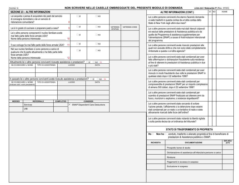 Form LDSS-2921 Application for Certain Benefits and Services - New York (Italian), Page 17