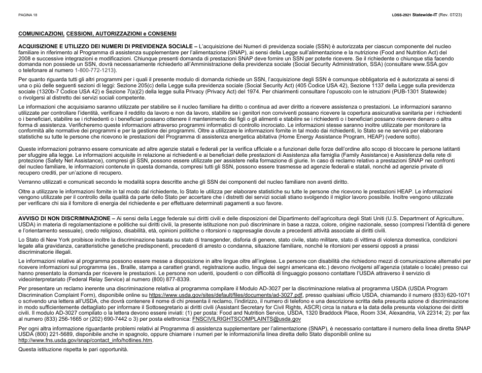 Form LDSS-2921 Application for Certain Benefits and Services - New York (Italian), Page 19