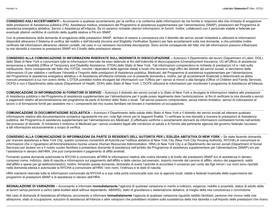 Form LDSS-2921 Application for Certain Benefits and Services - New York (Italian), Page 20