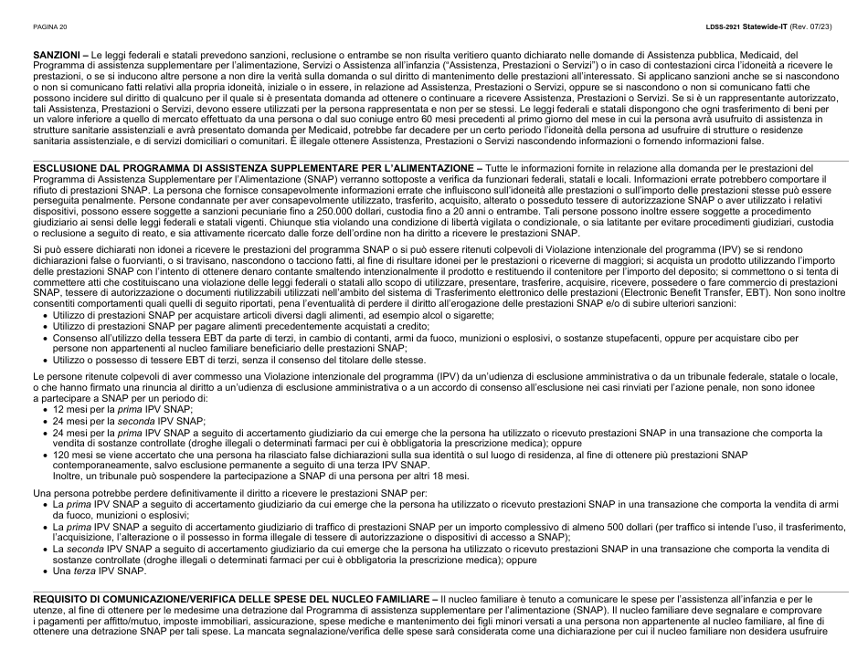Form LDSS-2921 Application for Certain Benefits and Services - New York (Italian), Page 21