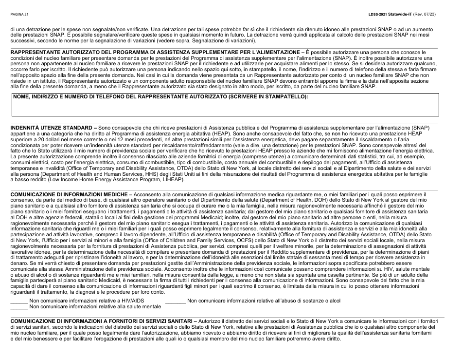 Form LDSS-2921 Application for Certain Benefits and Services - New York (Italian), Page 22