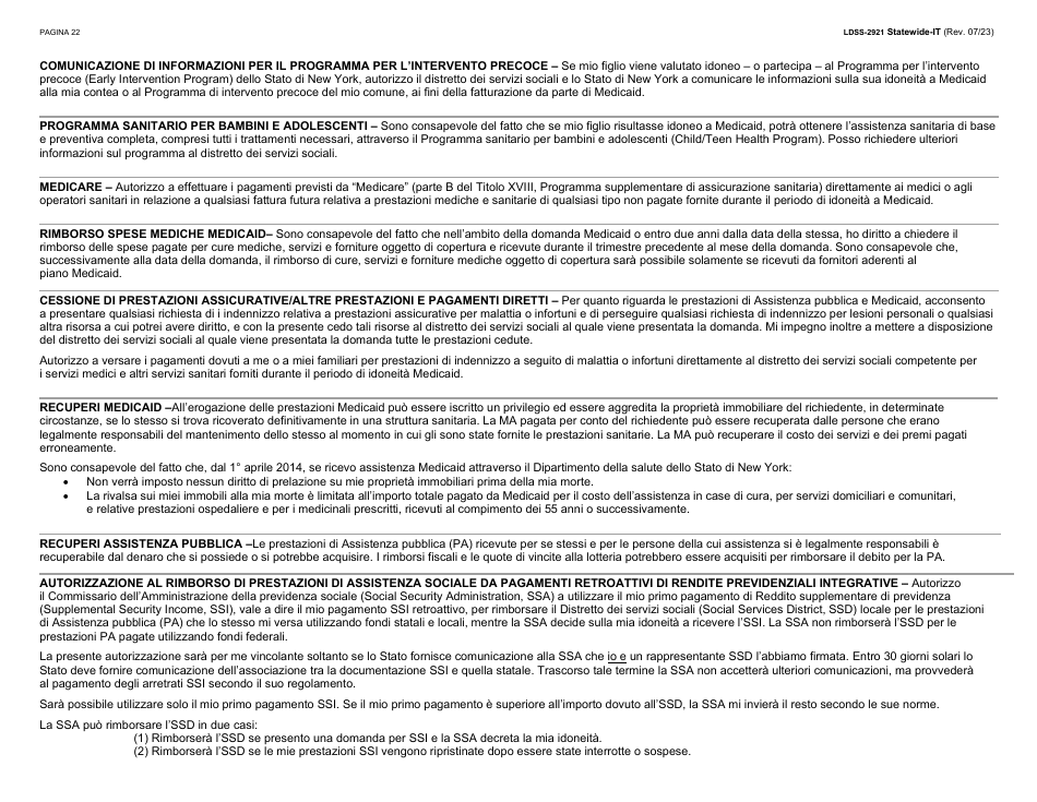 Form LDSS-2921 Application for Certain Benefits and Services - New York (Italian), Page 23