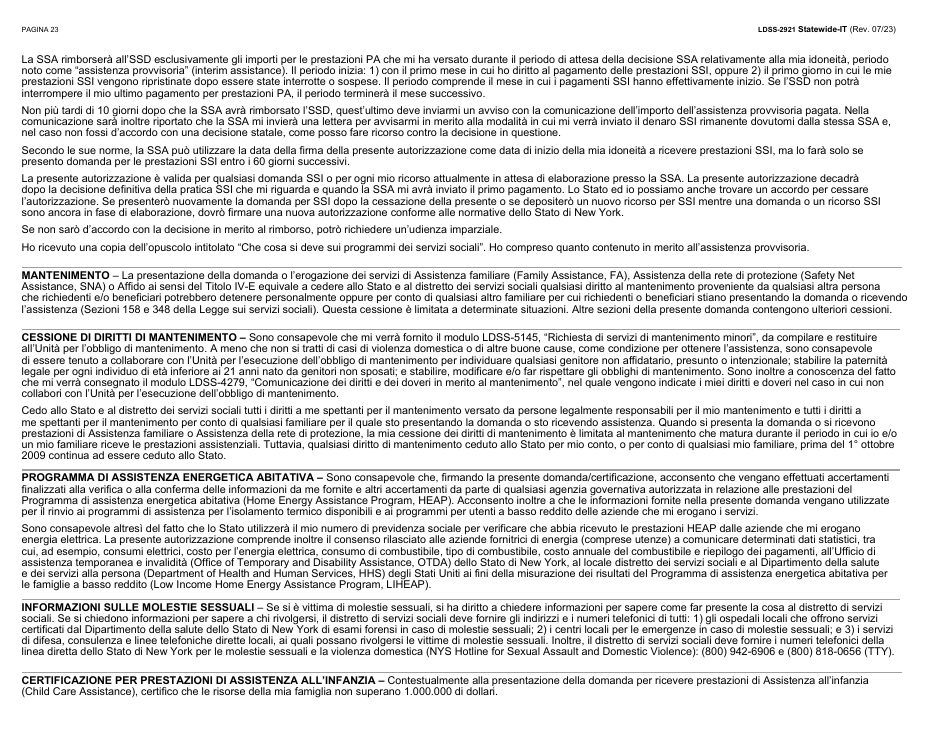 Form LDSS-2921 Application for Certain Benefits and Services - New York (Italian), Page 24