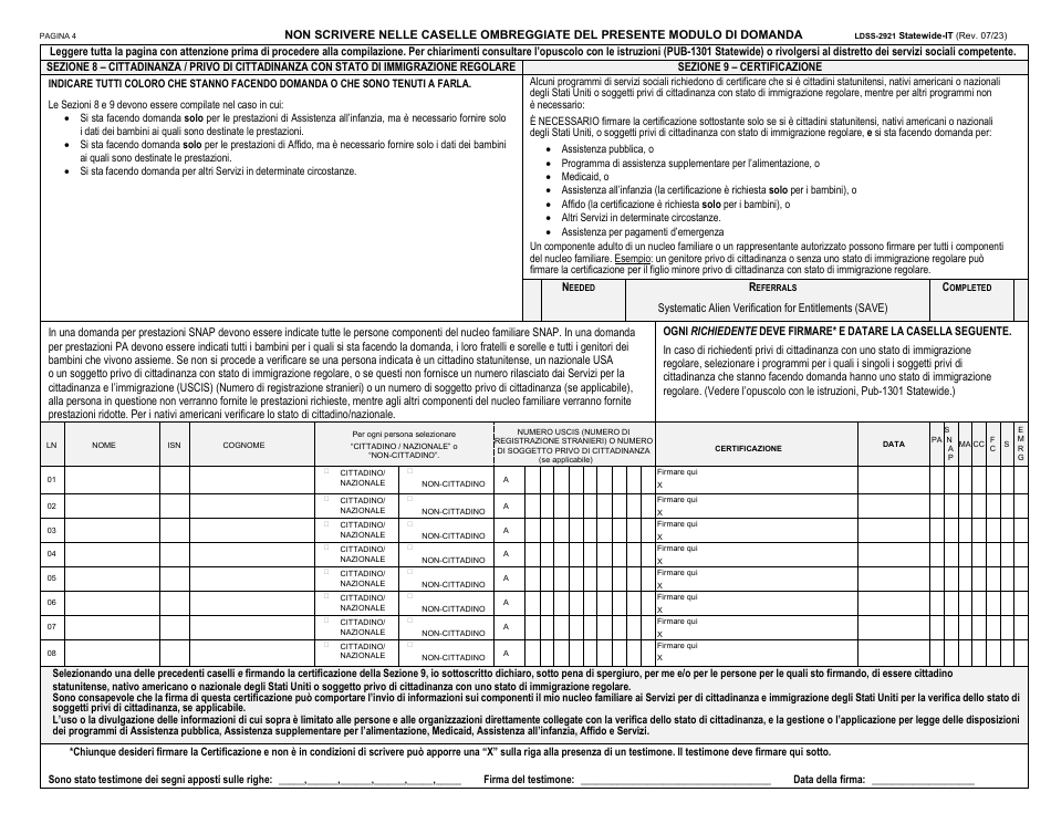 Form LDSS-2921 Application for Certain Benefits and Services - New York (Italian), Page 5