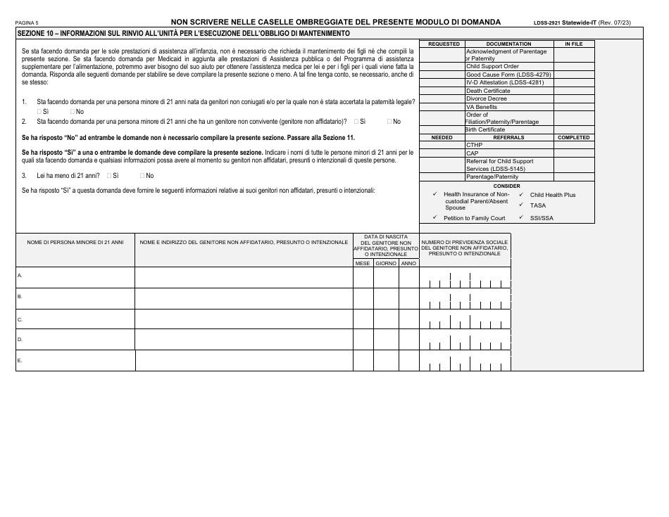 Form LDSS-2921 Application for Certain Benefits and Services - New York (Italian), Page 6