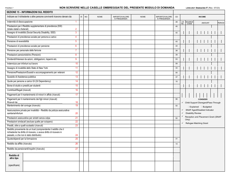 Form LDSS-2921 Application for Certain Benefits and Services - New York (Italian), Page 8