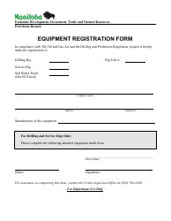 Equipment Registration Form - Manitoba, Canada
