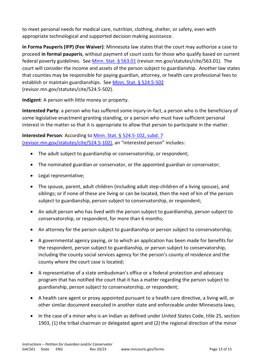 Form GAC501 Instructions - Petition for Guardian and / or Conservator of an Adult - Minnesota, Page 13