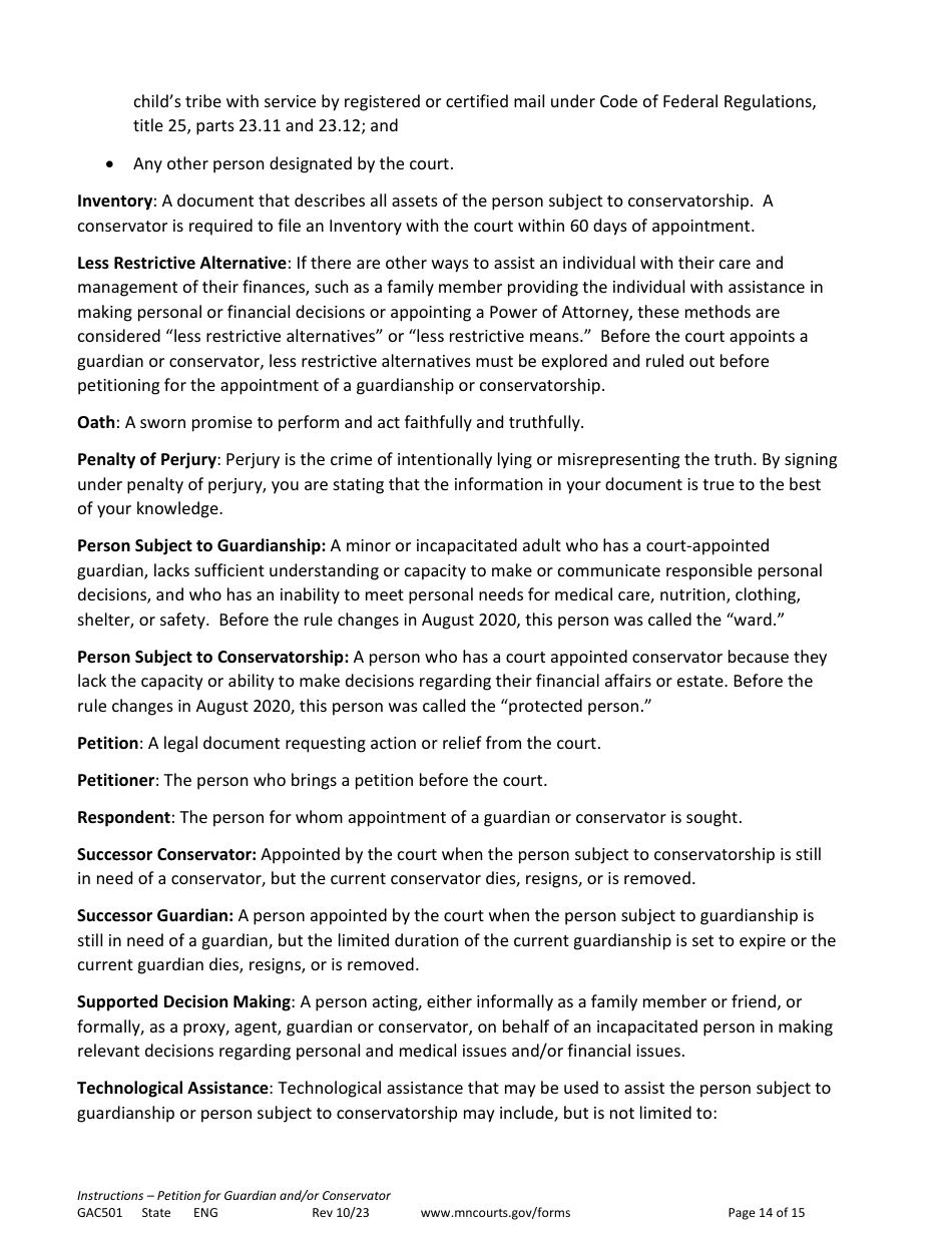 Form GAC501 Instructions - Petition for Guardian and / or Conservator of an Adult - Minnesota, Page 14