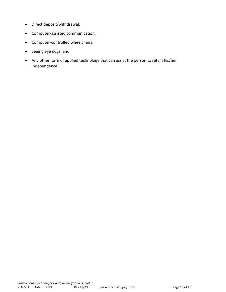 Form GAC501 Instructions - Petition for Guardian and / or Conservator of an Adult - Minnesota, Page 15