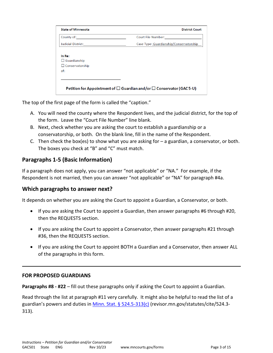 Form GAC501 Instructions - Petition for Guardian and / or Conservator of an Adult - Minnesota, Page 3