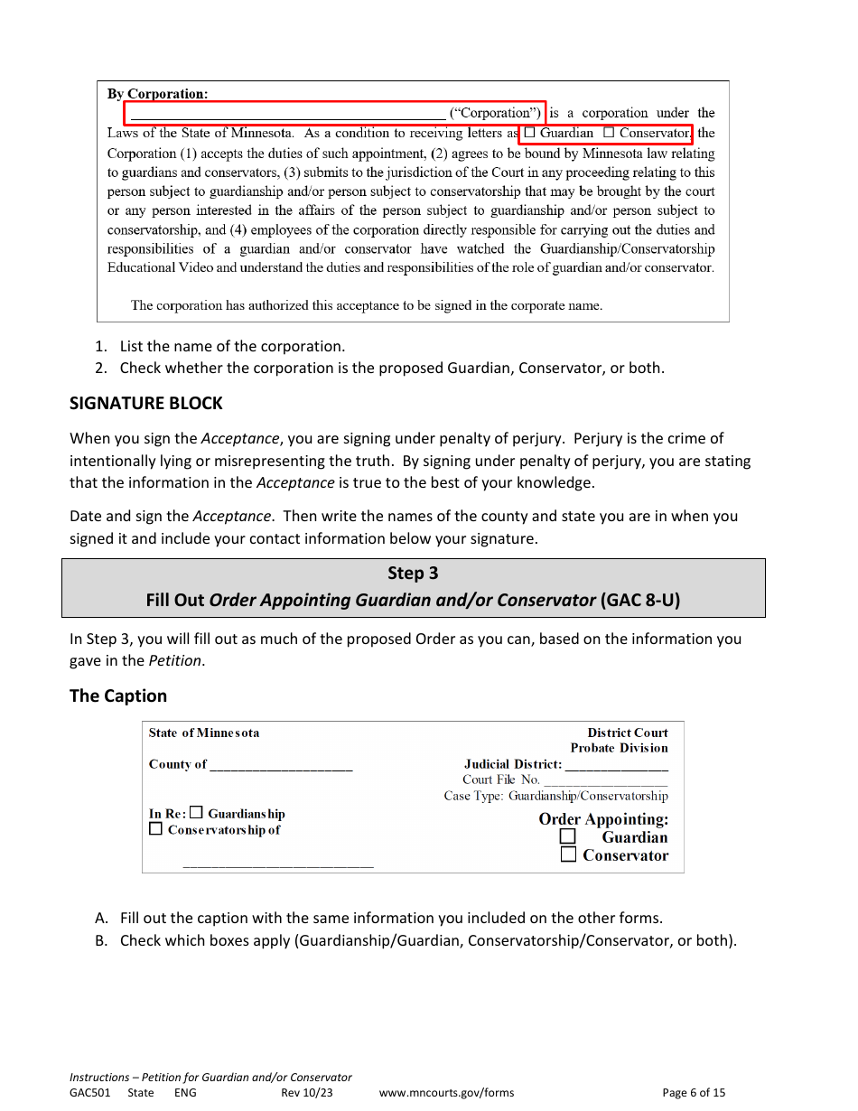 Form GAC501 Instructions - Petition for Guardian and / or Conservator of an Adult - Minnesota, Page 6