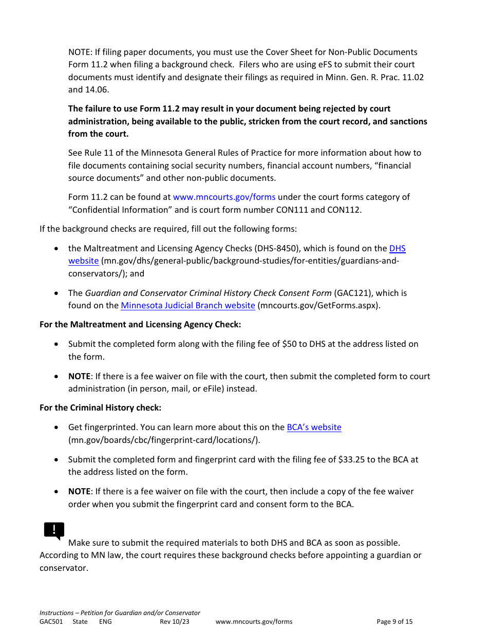 Form GAC501 Instructions - Petition for Guardian and / or Conservator of an Adult - Minnesota, Page 9