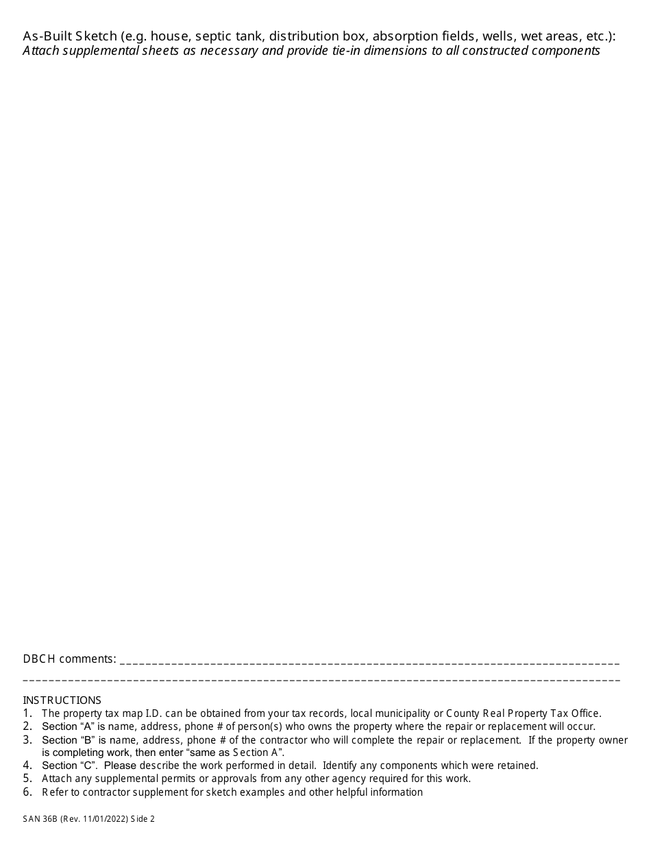 Form SAN36B Residential Septic System Repair / Replacement / Refurbishment Registration and Notice of Intent as-Built Certification - Step 2 of Process - Dutchess County, New York, Page 2