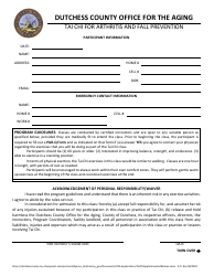 Tai Chi for Arthritis and Fall Prevention Participant Application and Release - Dutchess County, New York, Page 2
