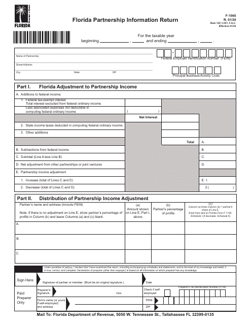 Form F-1065  Printable Pdf