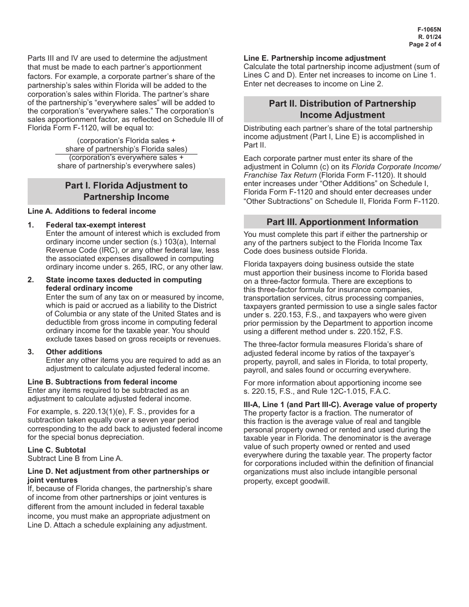 Form F-1065 Florida Partnership Information Return - Florida, Page 4