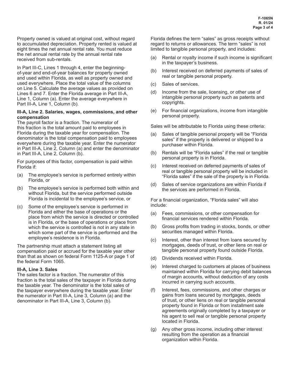 Form F-1065 Florida Partnership Information Return - Florida, Page 5
