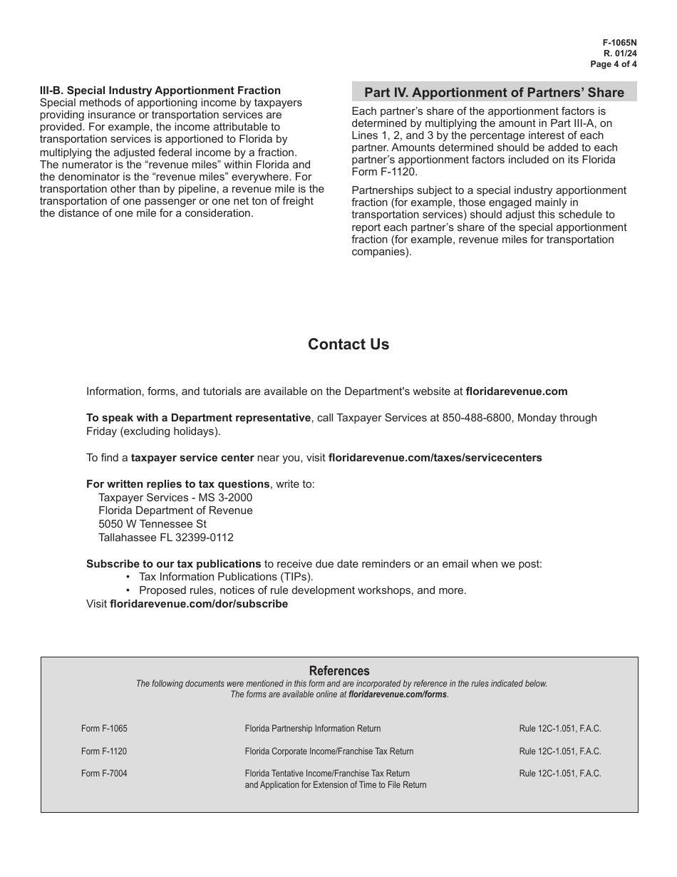 Form F-1065 Florida Partnership Information Return - Florida, Page 6