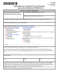 Form DR-1 TEAM Application for a Florida Farm Tax Exempt Agricultural Materials (Team) Card - Florida