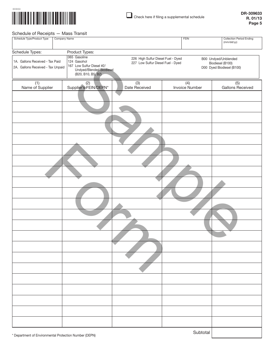Form DR-309633 Mass Transit System Provider Fuel Tax Return - Sample - Florida, Page 5