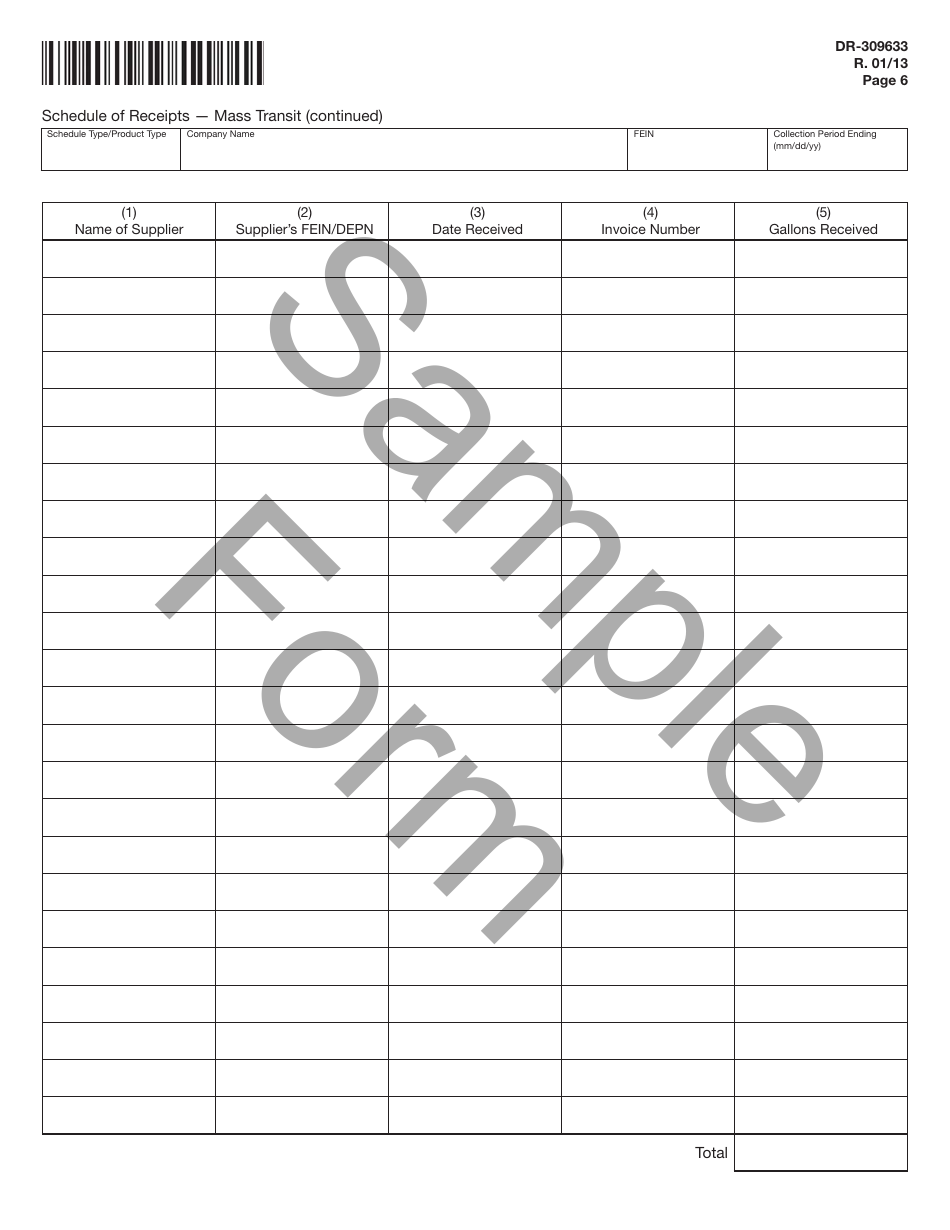 Form DR-309633 Mass Transit System Provider Fuel Tax Return - Sample - Florida, Page 6