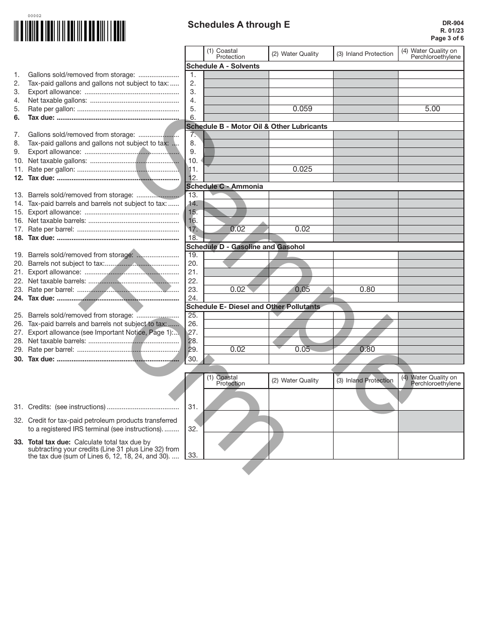 Form DR-904 Pollutants Tax Return - Sample - Florida, Page 3