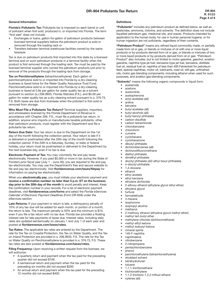 Form DR-904 Pollutants Tax Return - Sample - Florida, Page 4