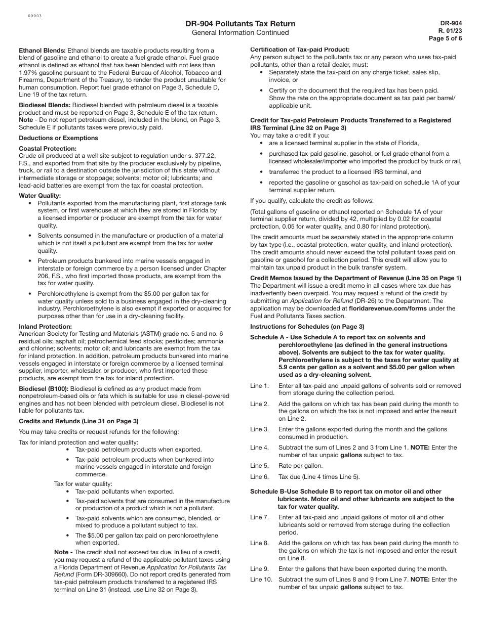 Form DR-904 Pollutants Tax Return - Sample - Florida, Page 5