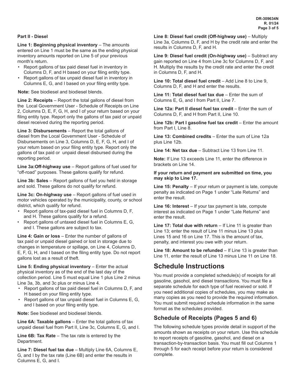 Instructions for Form DR-309634 Local Government User of Diesel Fuel Tax Return - Florida, Page 3
