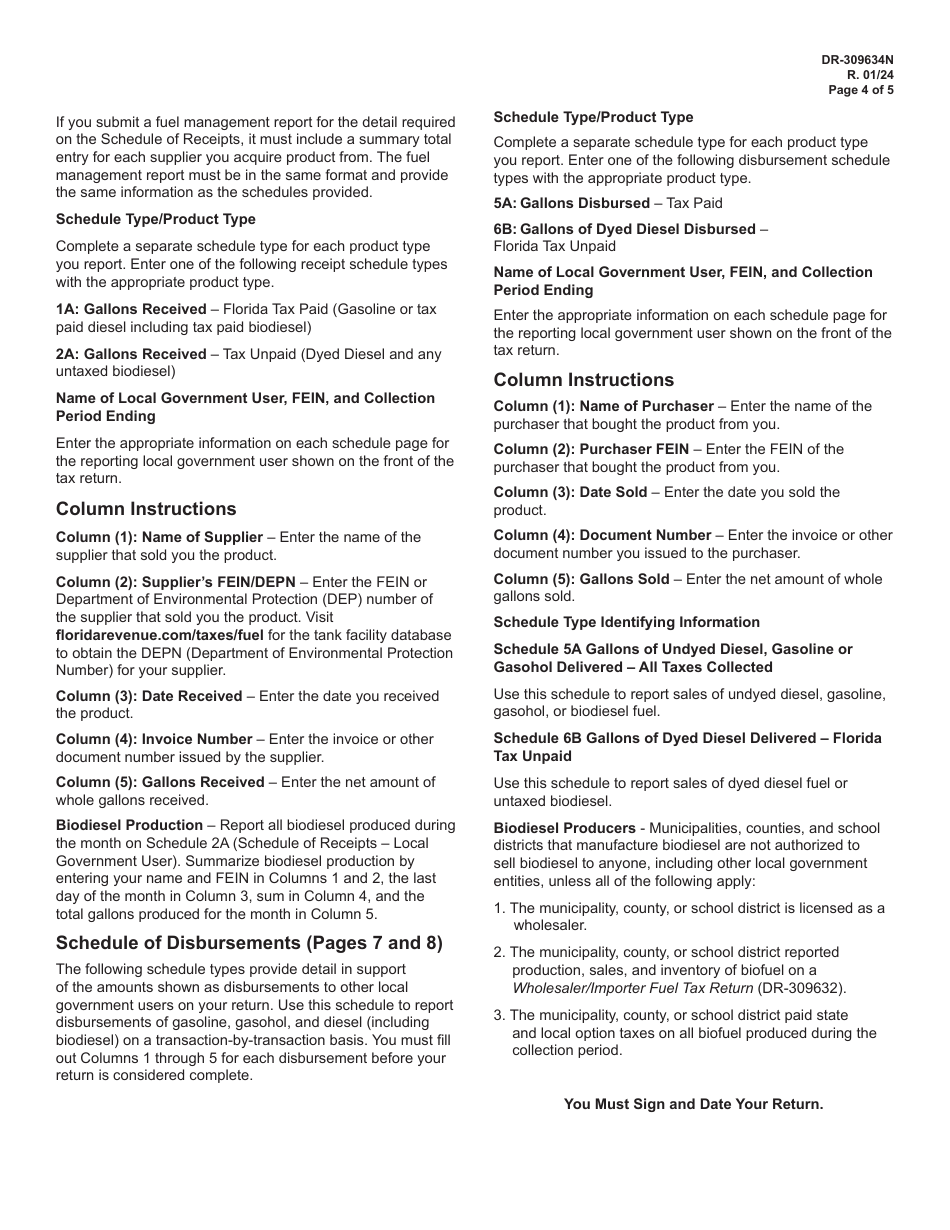Instructions for Form DR-309634 Local Government User of Diesel Fuel Tax Return - Florida, Page 4