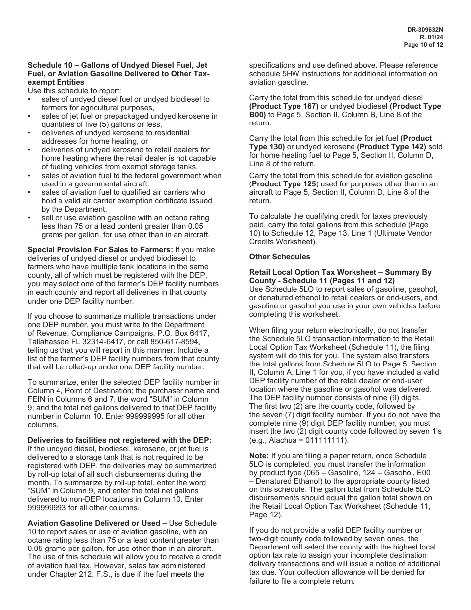 Instructions for Form DR-309632 Wholesaler / Importer Fuel Tax Return - Florida, Page 10