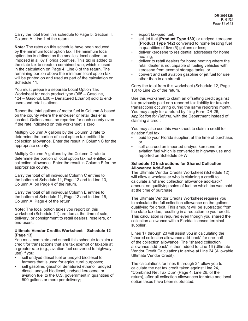 Instructions for Form DR-309632 Wholesaler / Importer Fuel Tax Return - Florida, Page 11
