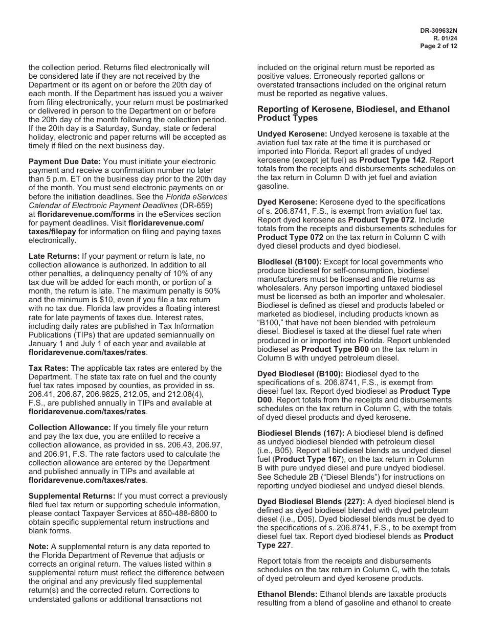 Instructions for Form DR-309632 Wholesaler / Importer Fuel Tax Return - Florida, Page 2