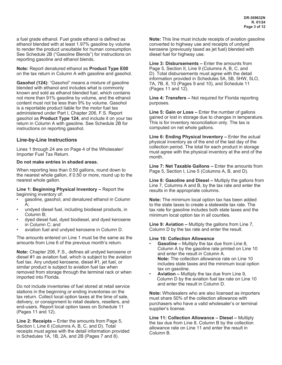 Instructions for Form DR-309632 Wholesaler / Importer Fuel Tax Return - Florida, Page 3