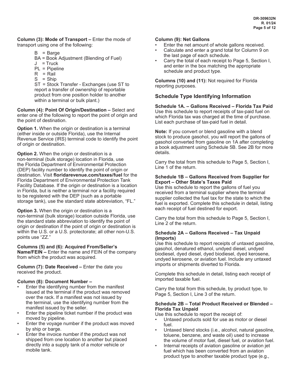 Instructions for Form DR-309632 Wholesaler / Importer Fuel Tax Return - Florida, Page 5