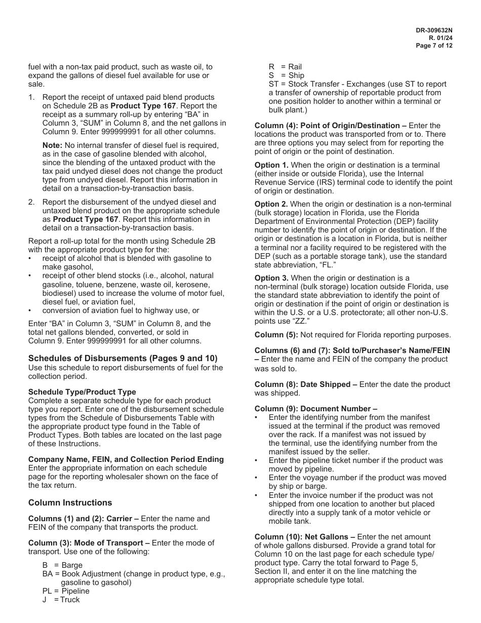 Instructions for Form DR-309632 Wholesaler / Importer Fuel Tax Return - Florida, Page 7