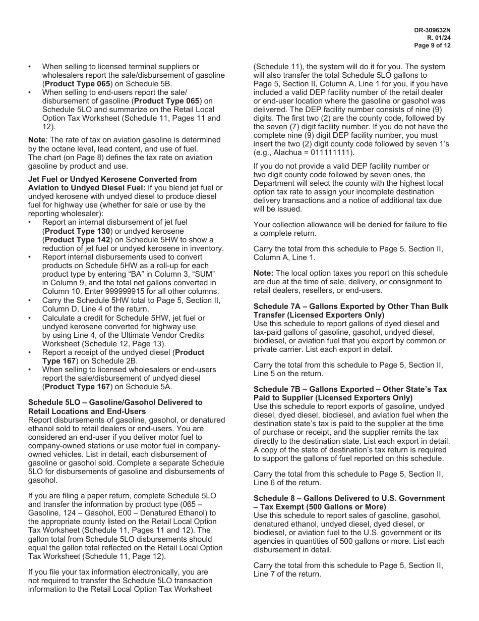 Instructions for Form DR-309632 Wholesaler / Importer Fuel Tax Return - Florida, Page 9