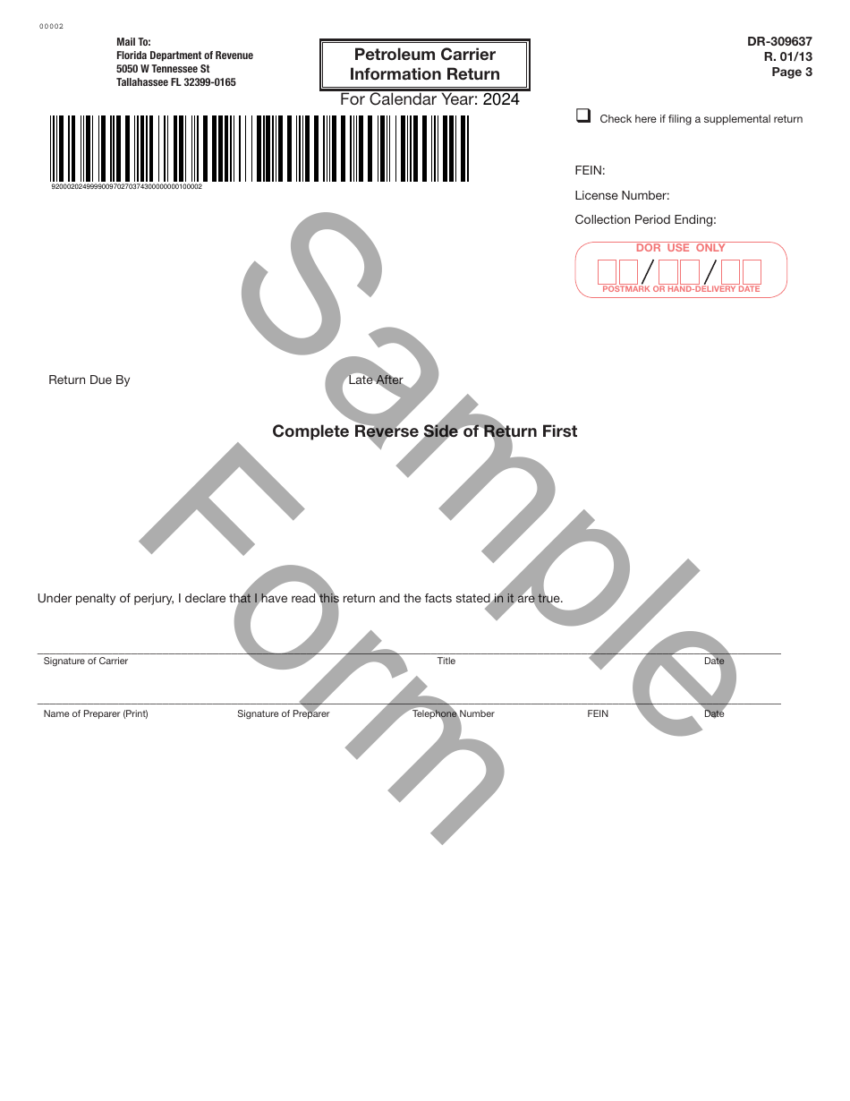 Form DR-309637 Petroleum Carrier Information Return - Sample - Florida, Page 3