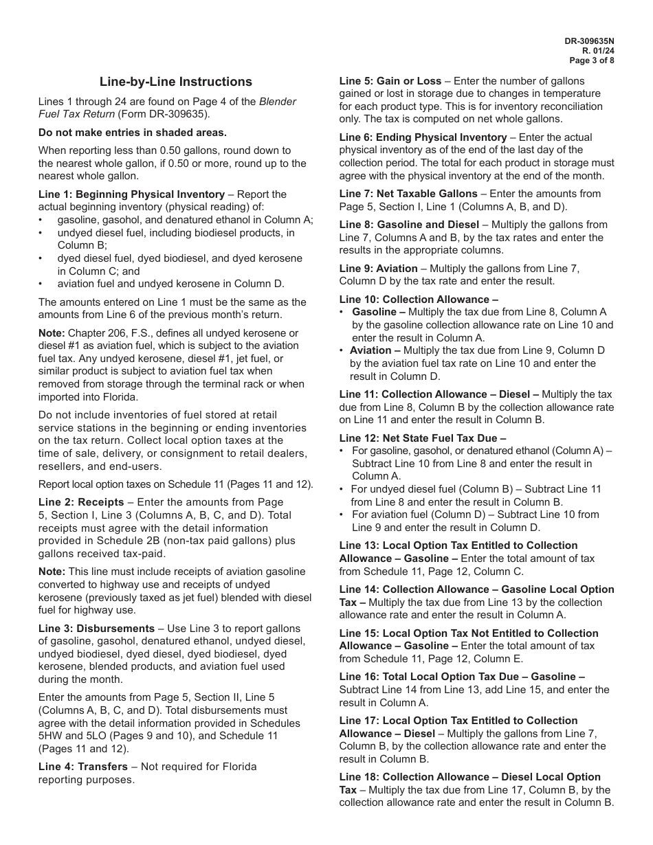Instructions for Form DR-309635 Blender Fuel Tax Return - Florida, Page 3