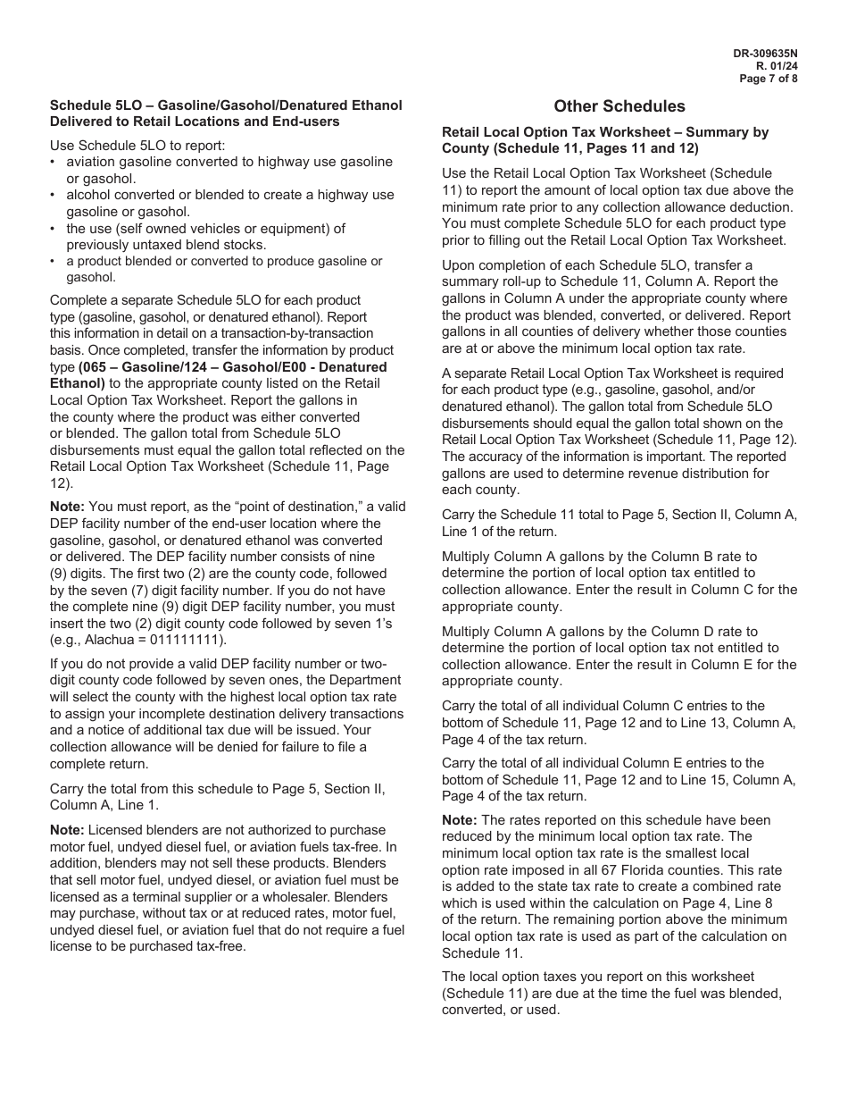 Instructions for Form DR-309635 Blender Fuel Tax Return - Florida, Page 7