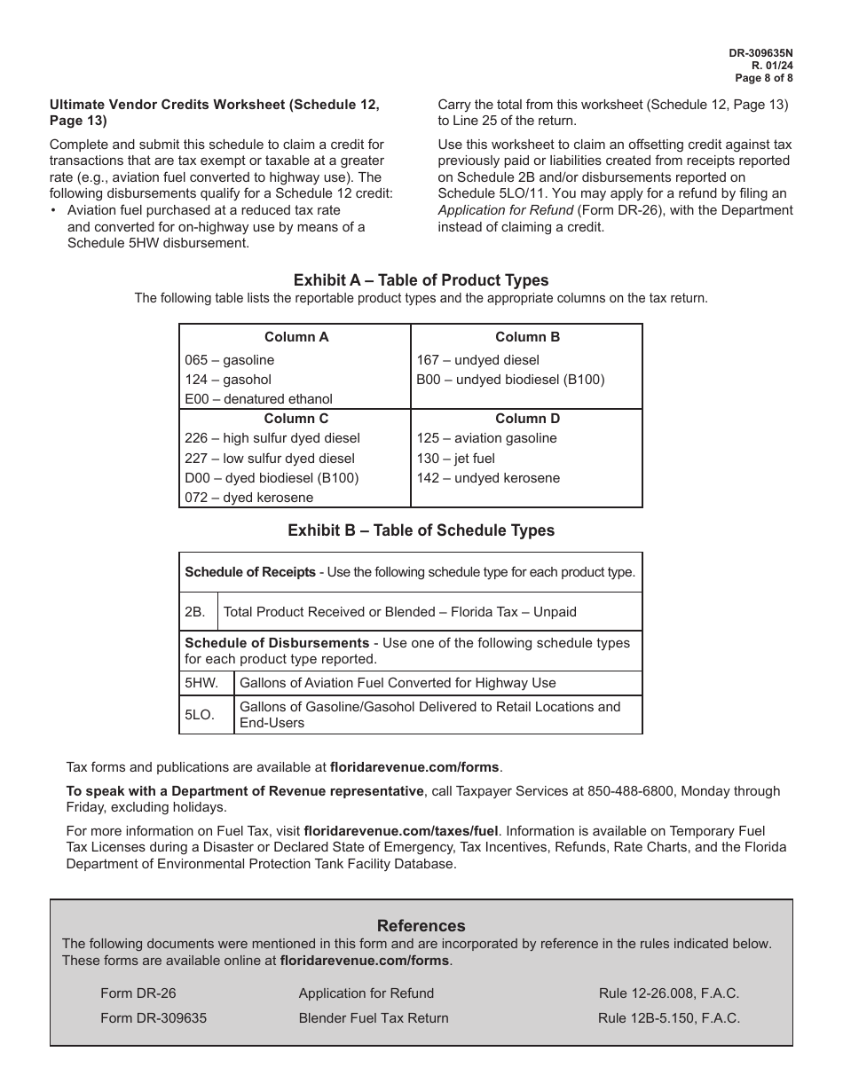 Instructions for Form DR-309635 Blender Fuel Tax Return - Florida, Page 8